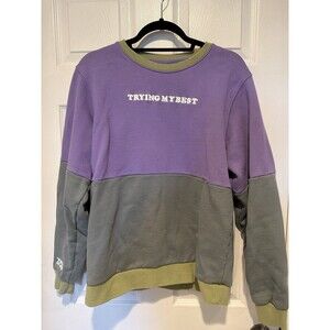 TMB Men's L Colorblock Crew Neck Pullover Sweatshirt Graphic Print Purple